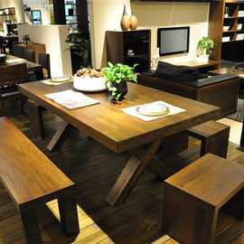 美式实木餐桌 复古小户型餐桌 咖啡厅桌椅组合 办公桌会议桌椅
