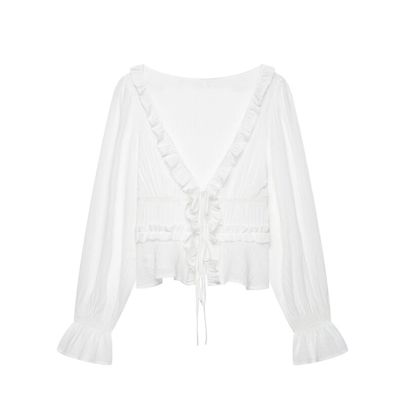 Bsk&Traf Women's Clothing 2026 Summer New Style European and American Casual Fashion Sexy V-Neck Lace Women's Shirt Bsk&Traf Women's Clothing 2026 Summer New Style European and American Casual Fashion Sexy V-Neck Lace Women's Shirt