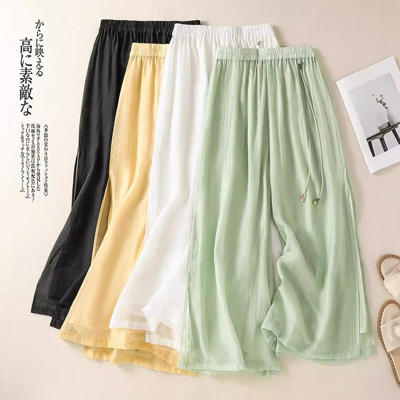 Ethnic Style Retro Casual Wide-Leg Pants with Drapey Cotton and Linen Cropped Pants Summer New Versatile Loose Women's Clothing Ethnic Style Retro Casual Wide-Leg Pants with Drapey Cotton and Linen Cropped Pants Summer New Versatile Loose Women's Clothing