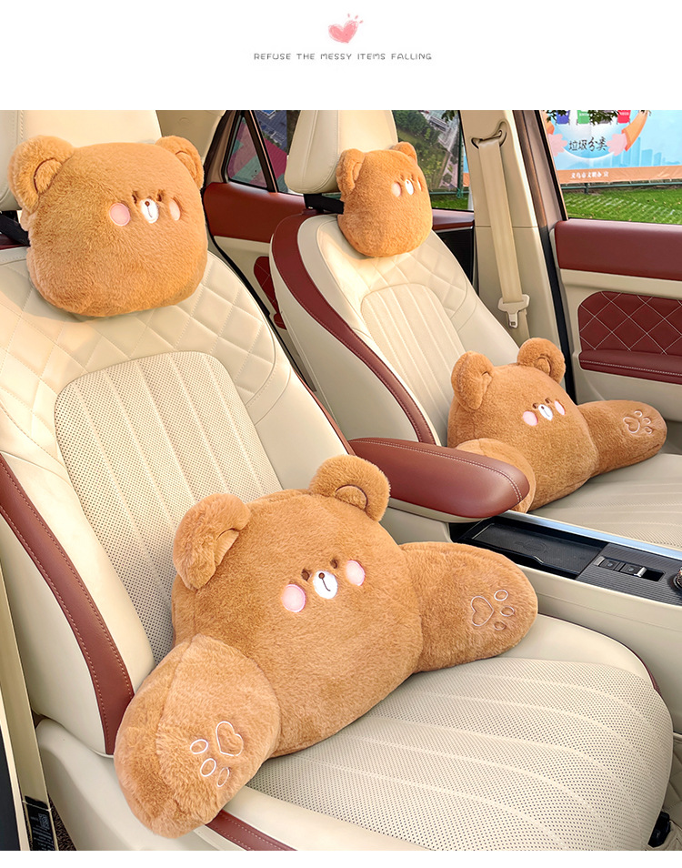 Cartoon plush car headrest neck pillow car seat waist cushion cute creative rear car waist cushion