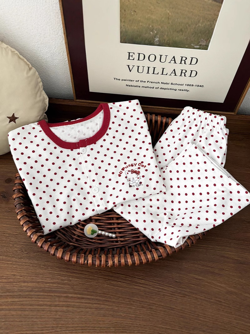 Conjunto de pijamas para niños Cárdigan de algodón para niñas Ropa de hogar de algodón Pijamas de vacaciones para bebés Estilo de verano para niños grandes