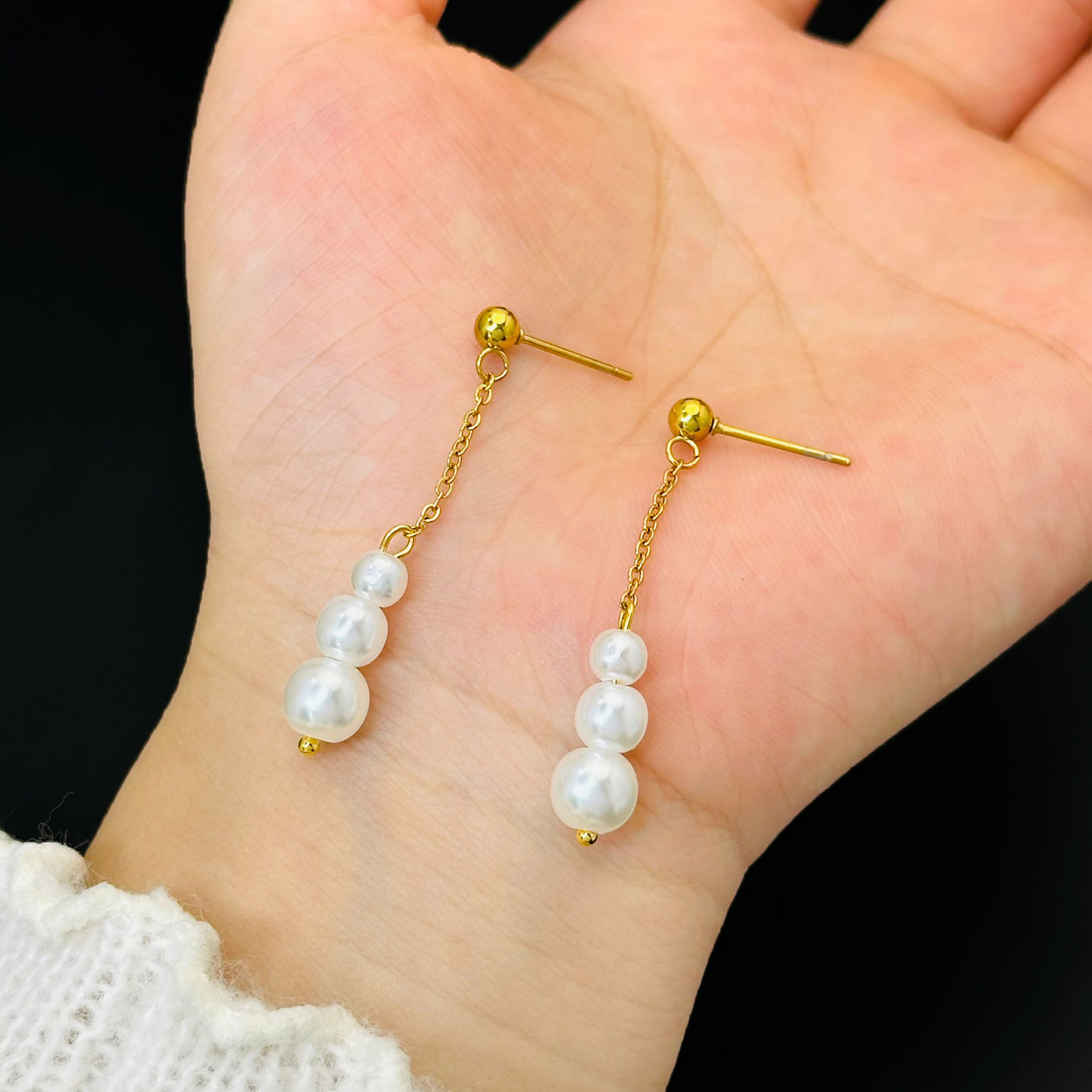 Tres pendientes de perlas franceses no se desvanecen en oro nuevo diseño de lujo ligero de moda pendientes de temperamento