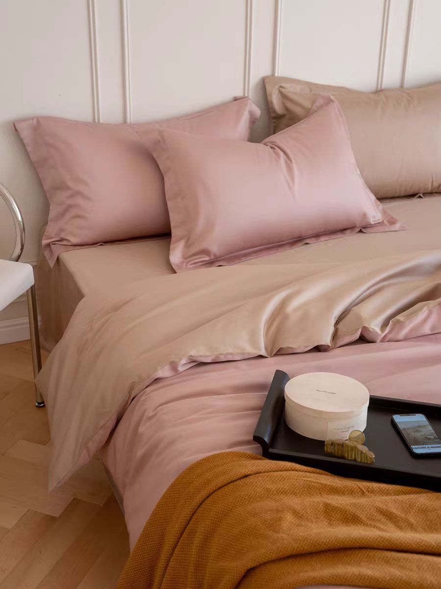 El estilo nórdico de 100 cortesía de satín largo algodón de cuatro piezas de algodón puro simple de color sólido sábanas de cama de algodón