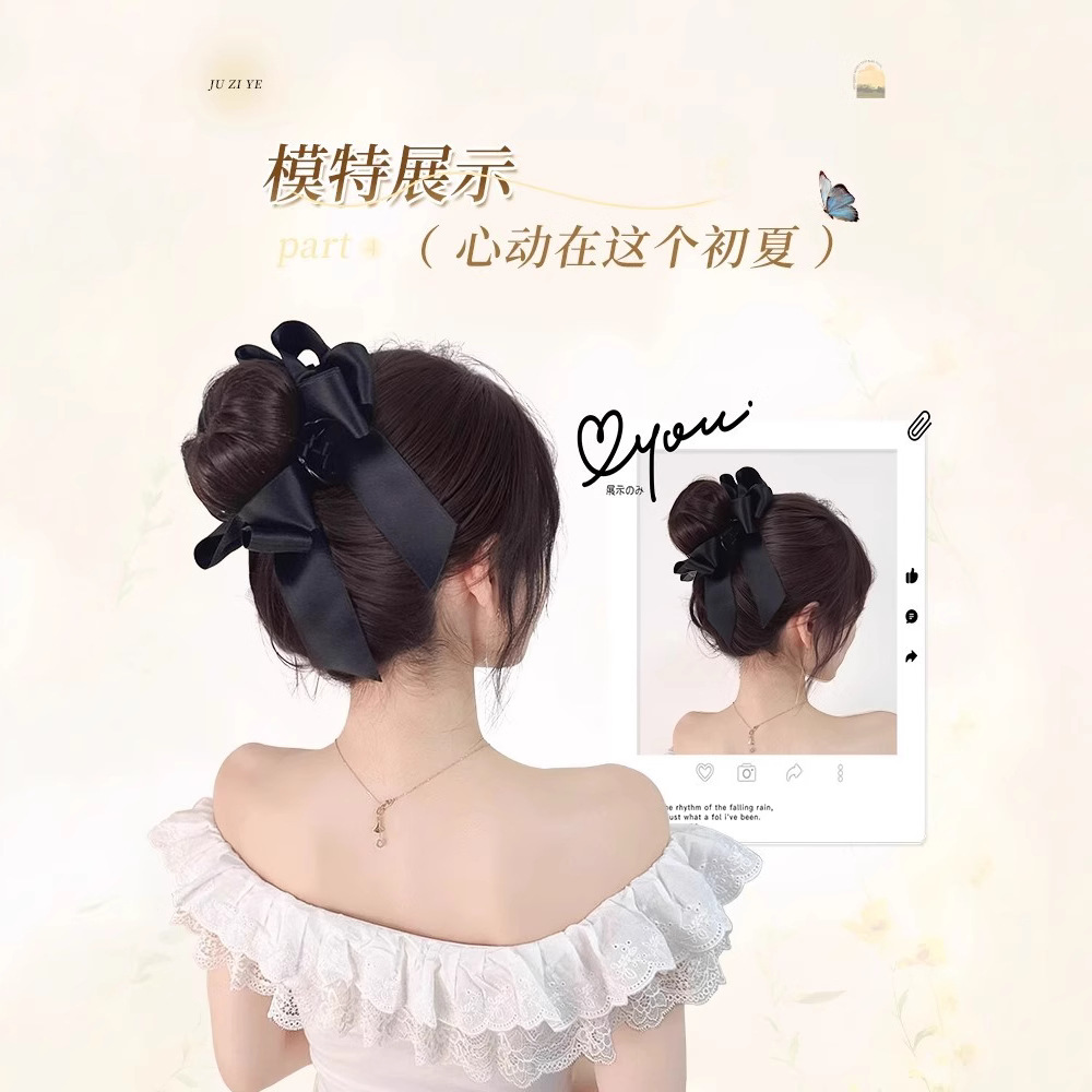 Korean Style Black Bow Multi-Layer Hair Clip for Short Hair, Korean Style Hair Accessories and Headwear for the Back of the Head, Versatile