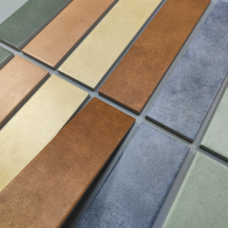 Глиняная глина с красными и древними полосами плитка стены ванной комнаты 75x300 Ресторан кухня желто-зеленые старые плитки ручной работы