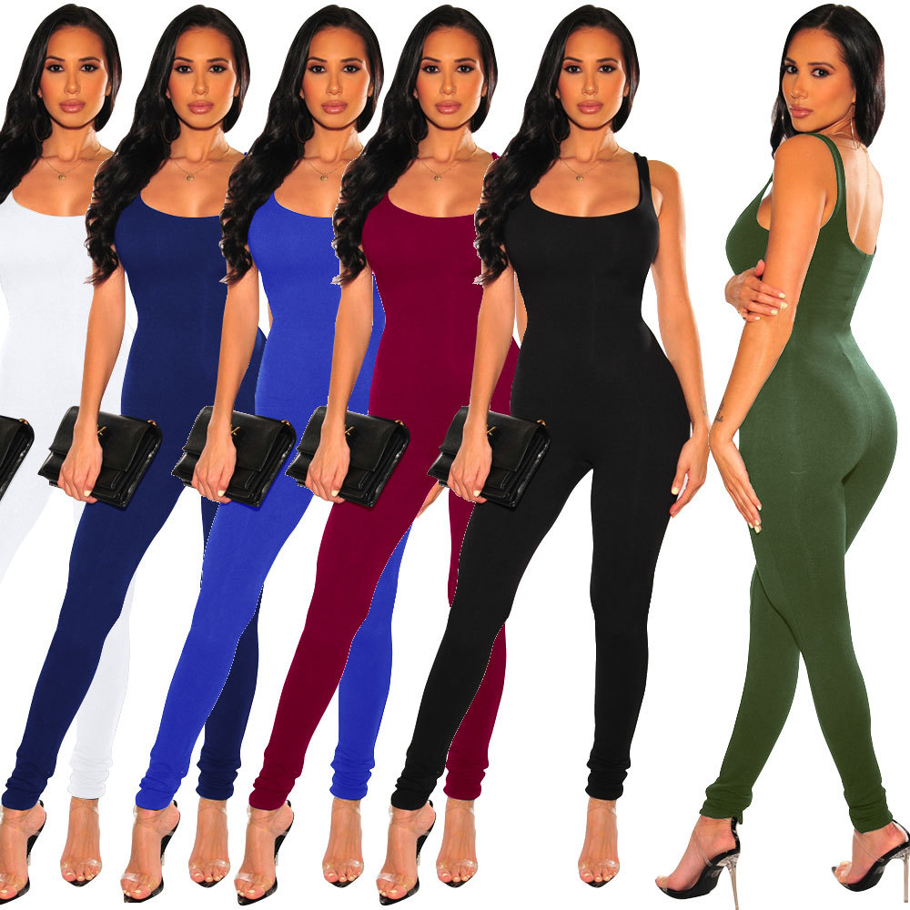 2021 Europe and America Foreign trade Cross border Amazon new pattern leisure time motion Sleeveless Multicolor sexy Jumpsuits Added
