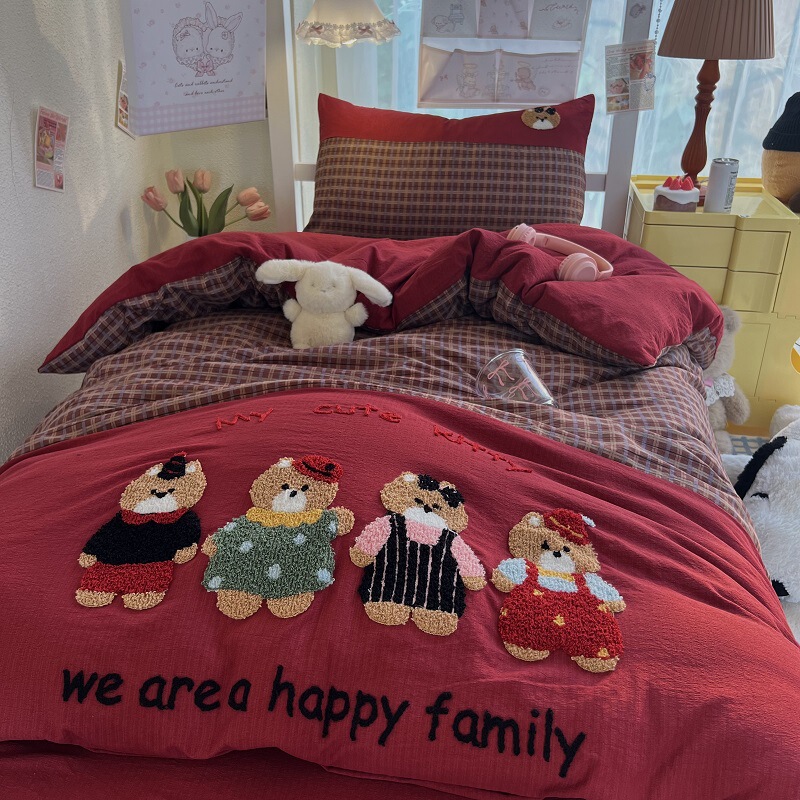 Cross-Border Foreign Trade Specializes in Children's Cartoon Towel Embroidery Four-Piece Set, Student Dormitory Three-Piece Set, Bed Sheet, Duvet Cover, Pillowcase Wholesale Cross-Border Foreign Trade Specializes in Children's Cartoon Towel Embroidery Four-Piece Set, Student Dormitory Three-Piece Set, Bed Sheet, Duvet Cover, Pillowcase Wholesale