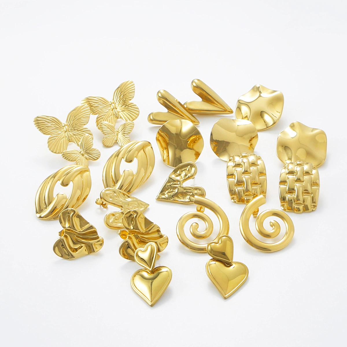 Трансграничное ретро преувеличение из нержавеющей стали серьги-серьги с бабочкой 18K золотой геометрический молоток с рисунком высокого уровня