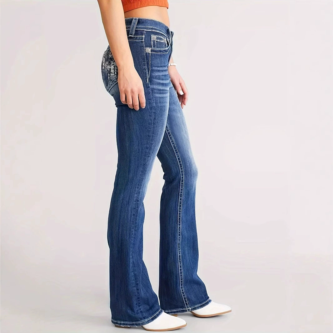 Джинсовые эластичные брюки, (跨-border торговля), Amazon, европейский стиль, slim fit, с embroidery