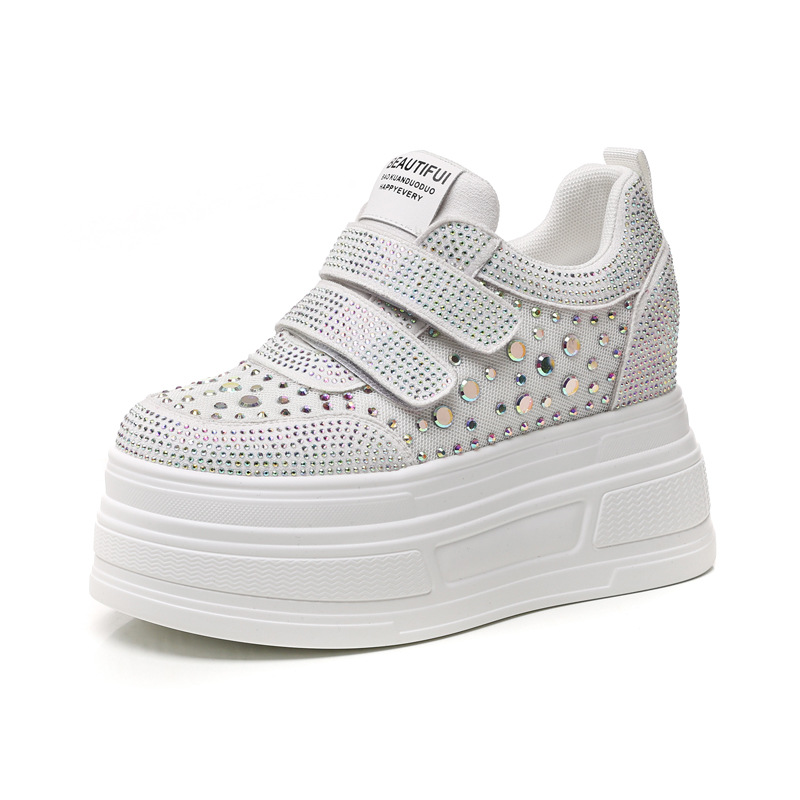 Giày sneaker nữ đế dày mặt lưới đính đá trắng — Màu đen