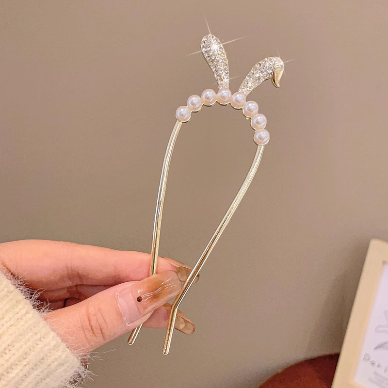 2025 nueva horquilla perla en forma de U para mujer, pinza para el cabello, artefacto fijo para el cabello, horquilla de sentido avanzado, tocado