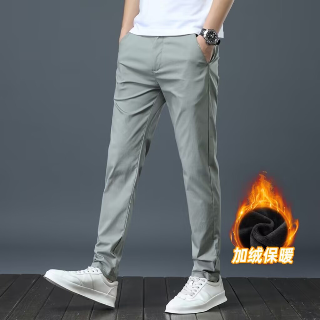 Pantalones casuales de primavera y otoño, tendencia de invierno para hombres, pantalones deportivos rectos sueltos, 2024 nuevos elásticos con lana de otoño y invierno