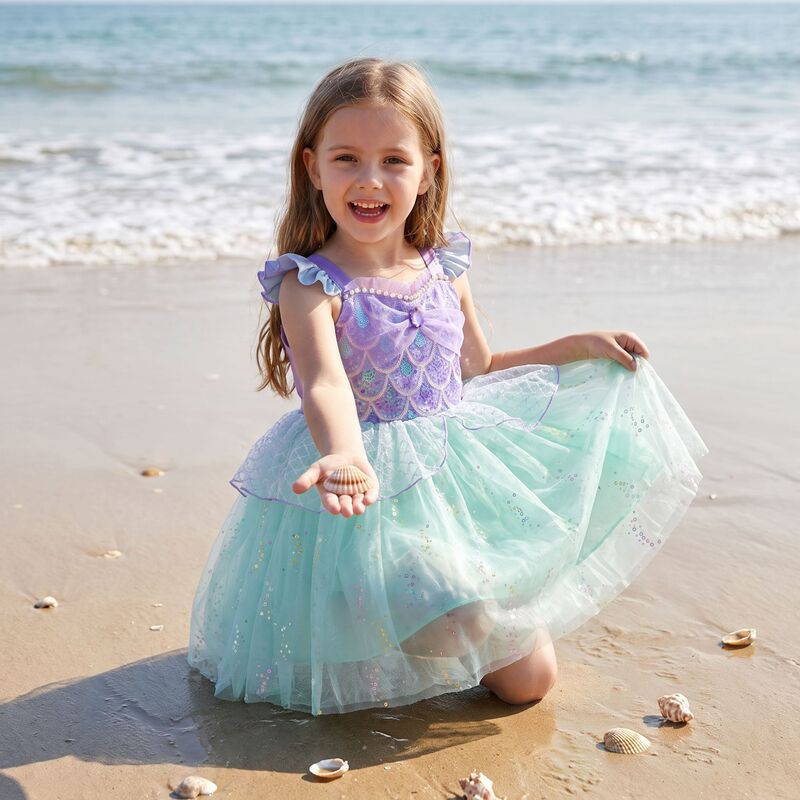 Girls Summer Mermaid Dress Girls Sequin Gauze Dress Children's Style Princess Dress Performance Costume Halloween Girls Summer Mermaid Dress Girls Sequin Gauze Dress Children's Style Princess Dress Performance Costume Halloween