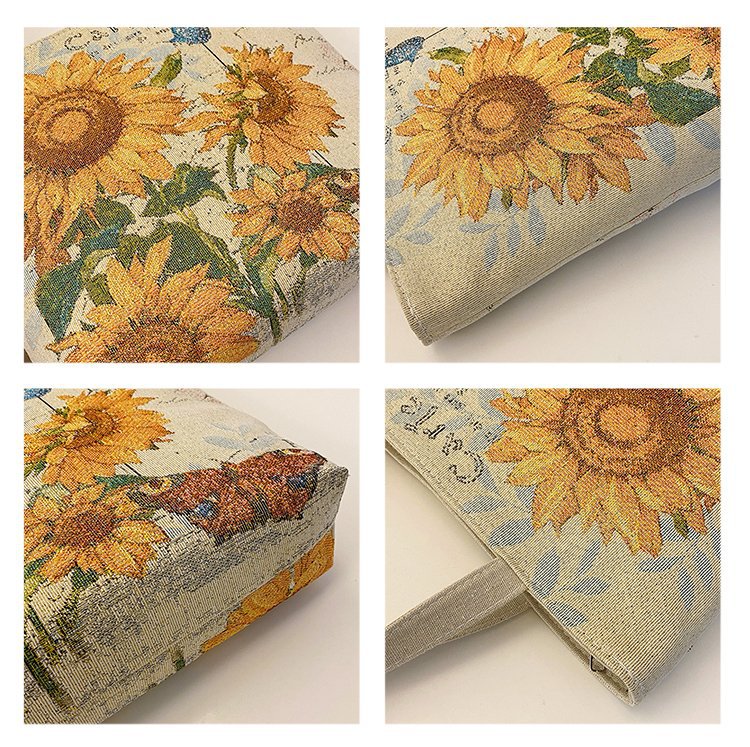 Double sided gold wire jacquard embroidered canvas student tutoring shoulder large capacity mommy bag, artistic style_voghion.com