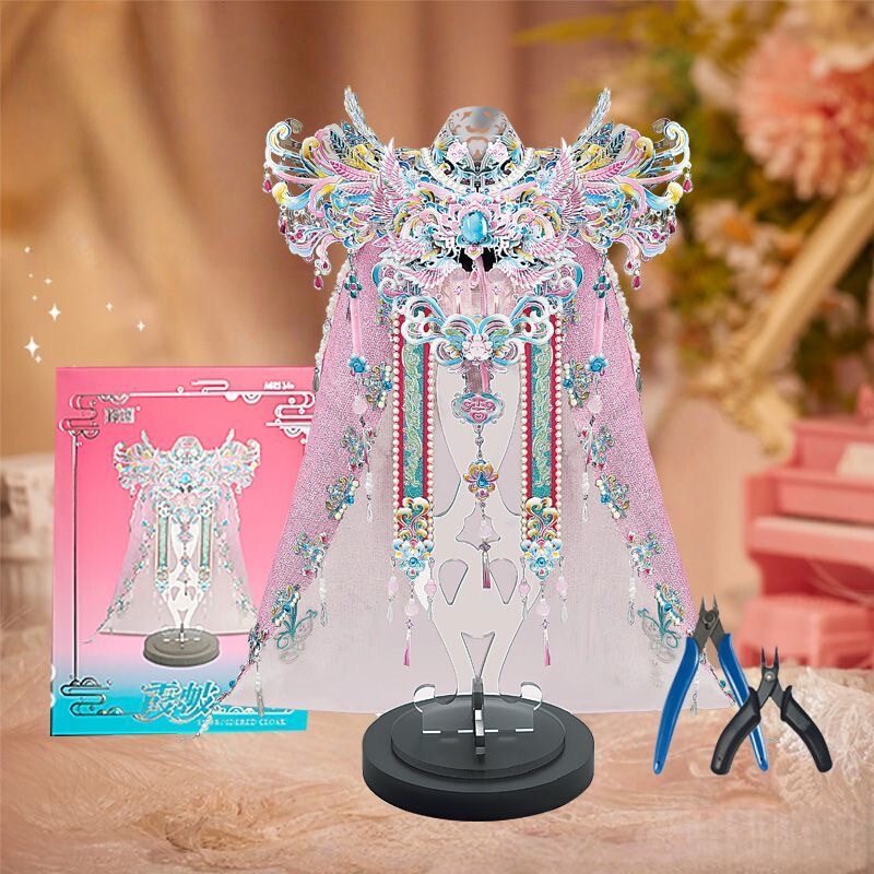 Gangda ピンクシルバー鳳凰の冠結婚式ファン金属組み立て装飾品立体パズル手作りギフトガールフレンドギフト|undefined