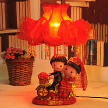 卧室婚慶台燈紅色婚房床頭燈創意結婚禮物實用中式樹脂新婚禮品