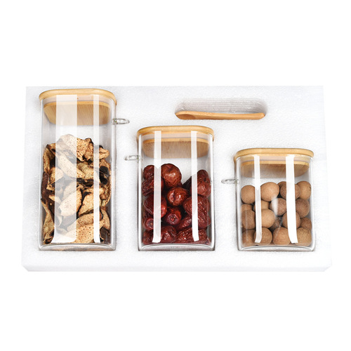 Household glass jar gift box three-piece set Year of the Dragon household glass sealed jar with spoon storage jar snack storage jar