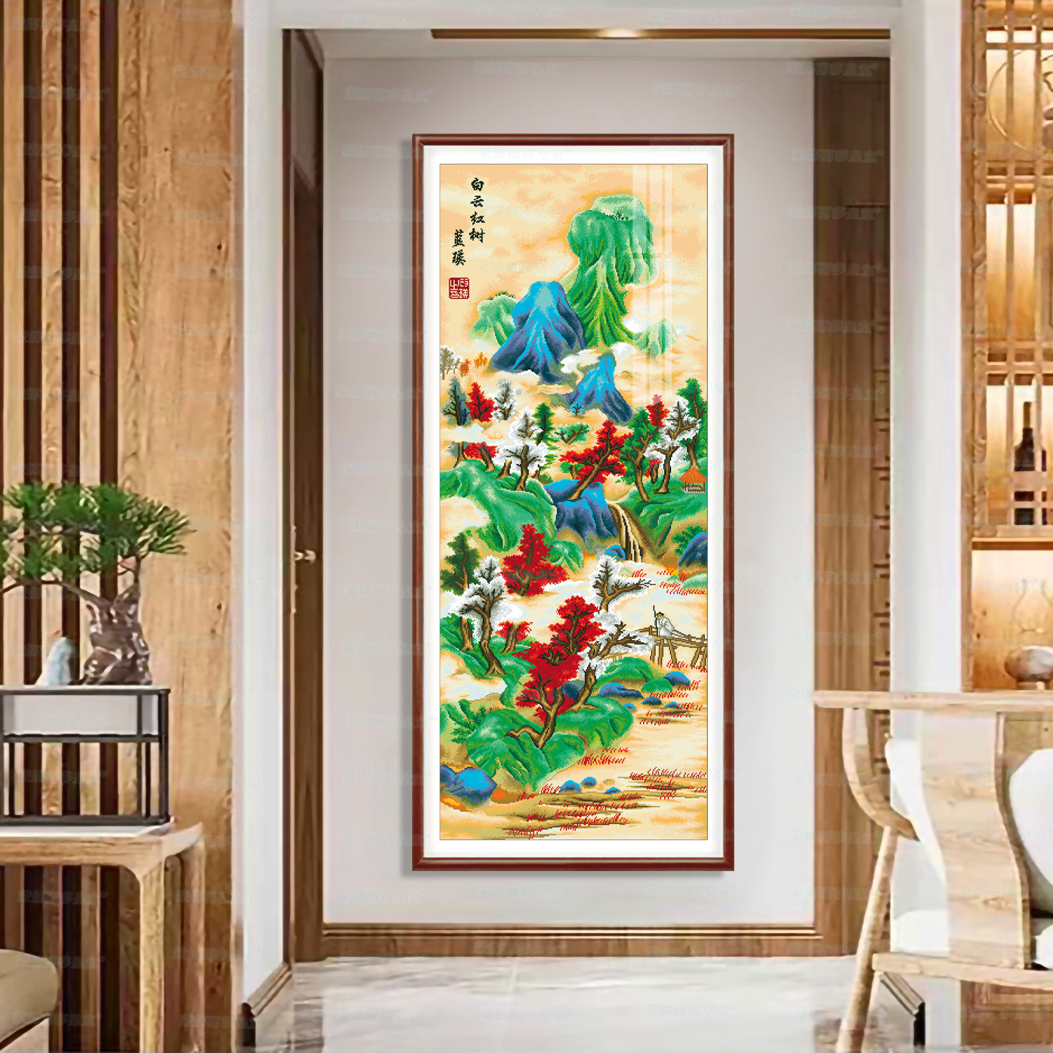 Monalisa Royal punto de cruz Nube Blanca árbol rojo atmosférica salón decoración del paisaje Chino bordado hilo hecho a mano image 6