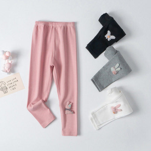 Wool pull-up girls' leggings spring style cartoon children's outer knitted pants girls outer elastic pants solid color