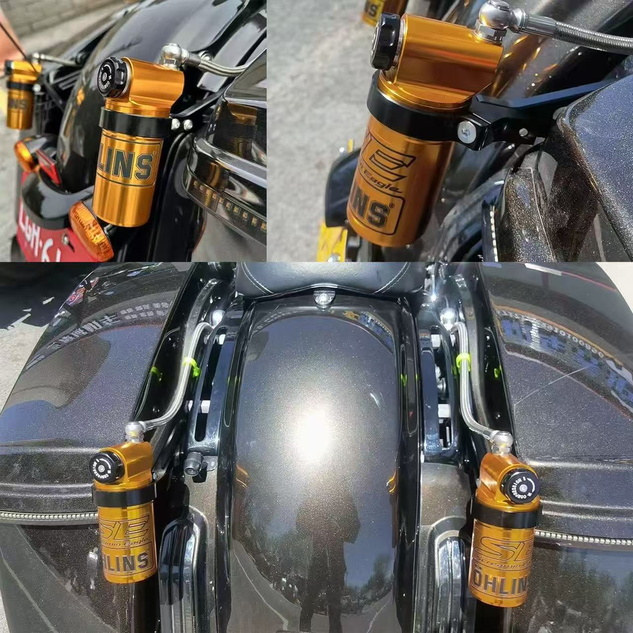 Suitable for Harley-Davidson Road Glide, Road King, and Road Glide Modified Rear Shock Absorbers Ohlins Small Gold Bottle Nitrogen Rear Shock Absorbers