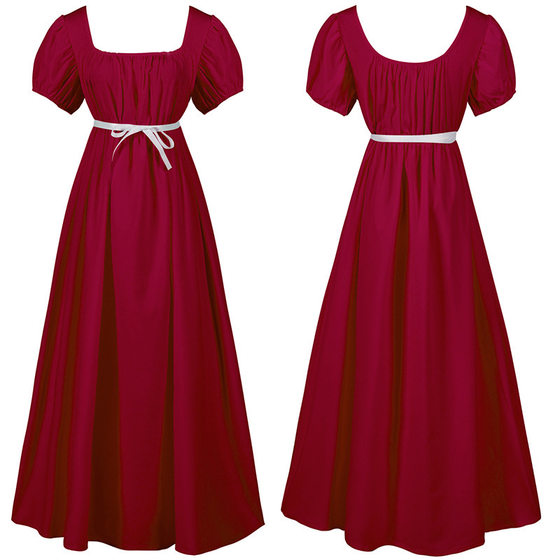 Victoria medieval cross-border European and American long solid color women's high waist performance dress Halloween costume dress
