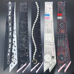 Cross-Border Plain Simple and Versatile Women's Bag-Wrapped Long Ribbon Headband Streamer Decorative Small Scarf Silk Scarf