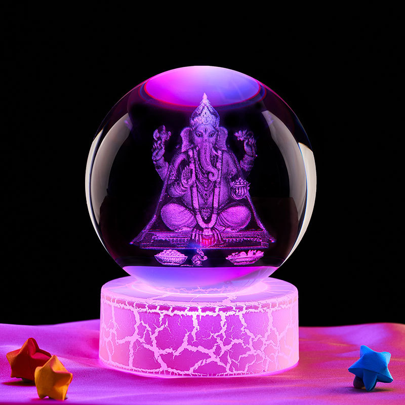 Bola de cristal de 6 cm + base de grietas de enchufe de luz colorida