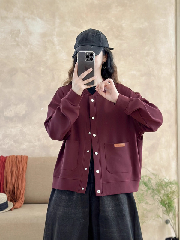 秋季新款休闲百搭长袖针织外套韩版立领棒球服开衫口袋贴标上衣|undefined