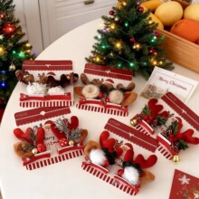 新款圣诞发夹蝴蝶结森系红色发卡圣诞铃铛俏皮女童侧边夹节日头饰