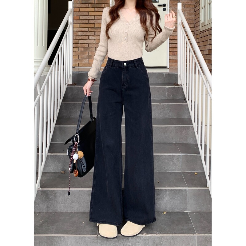 Cross-border Spice Girls Black Jeans Women's Spring and Autumn 2025 European and American New Loose Slimming All-match Wide-leg Straight Pants