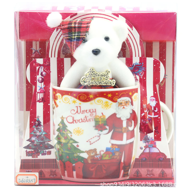 Tazas de cerámica de Navidad tazas de café tazas de Santa Claus tazas de regalo de Navidad tazas de marca con set de oso de Navidad
