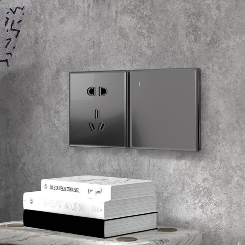 Ultra-thin blue tempered glass one-open dual-control switch 86 concealed two-three-plug five-hole wall socket switch wholesale