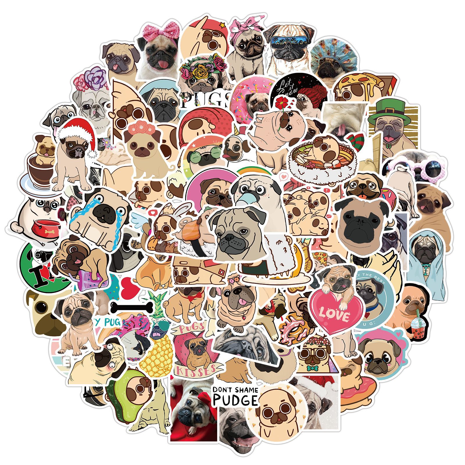 100 Pièces Cartoon Animal Pug Graffiti Autocollants Décoration Spéciale Ordinateur Bagages Étanche display picture 2