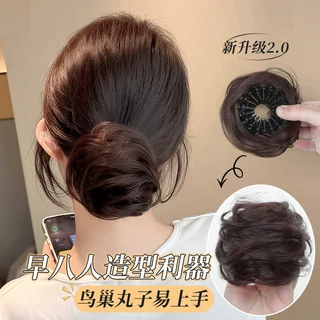 丸子头假发发圈女鸟巢花苞伸缩抓夹无痕盘发器自然蓬松假发包头饰