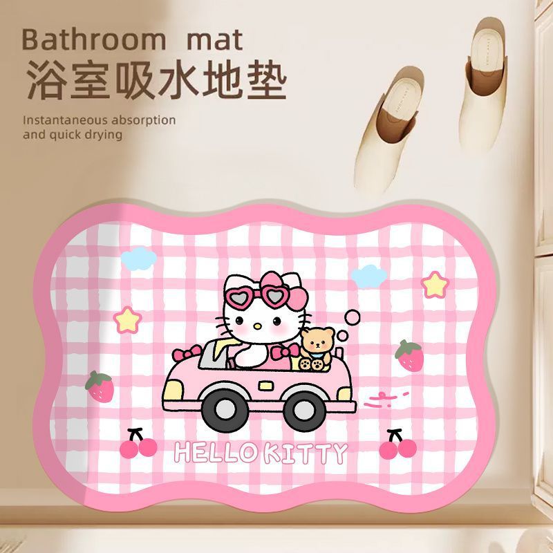 Hellokitty Cute Soft Diatom Mud Bathroom Floor Mat Absorbent Non-Slip Bathroom Carpet Absorbent Mat Foot Mat