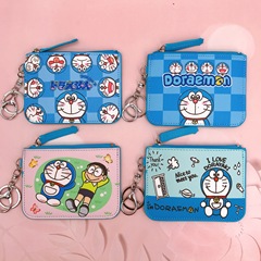 卡通機器貓小叮噹卡套零錢包 皮革學生飯卡卡包散錢包帶鑰匙扣