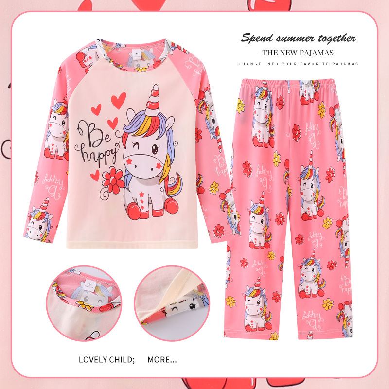 Pijamas de las niñas primavera y otoño manga larga delgada medio y grande niños lindos dibujos animados bebé niños princesa estilo homewear traje