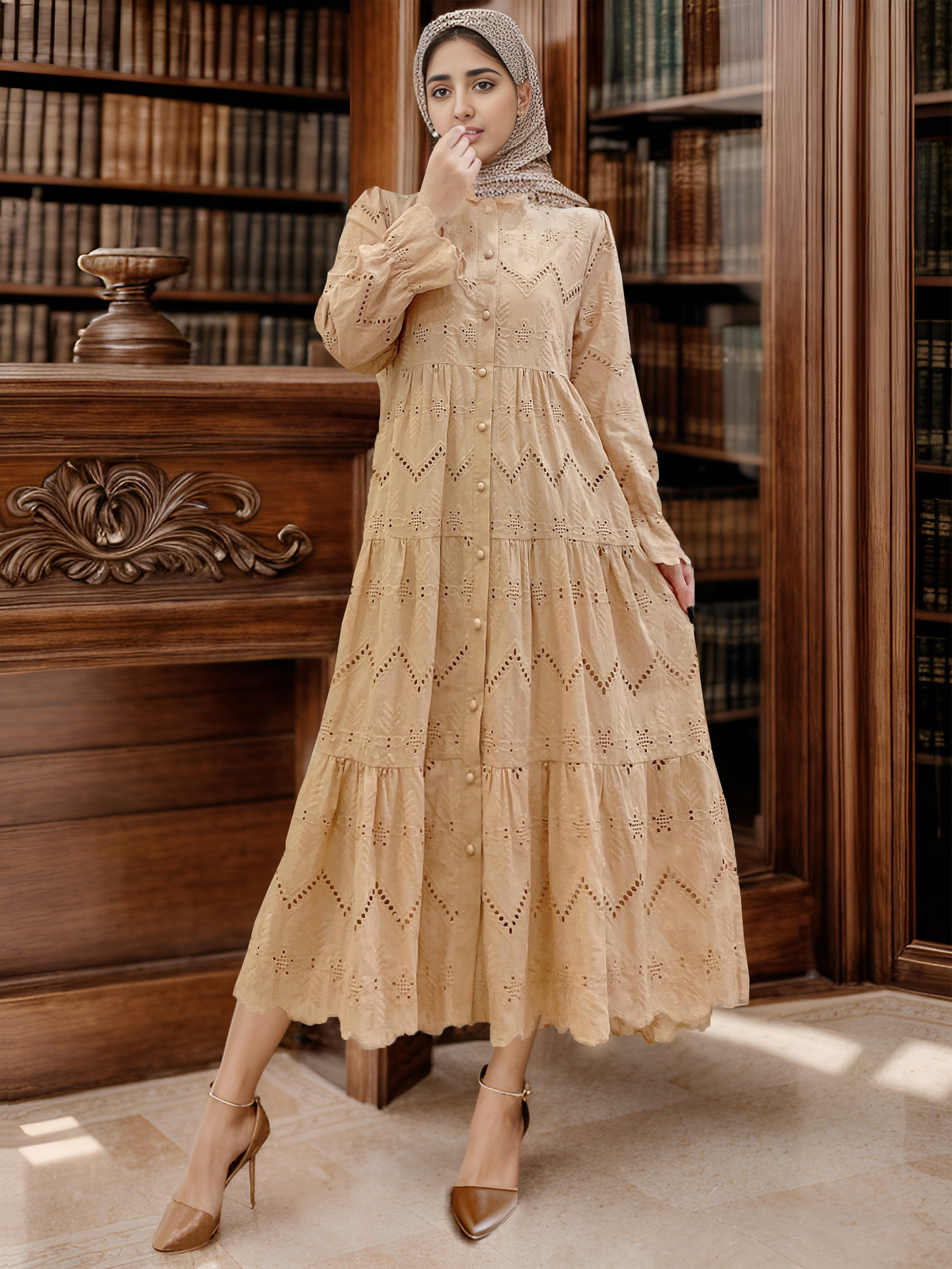 Cross-border Muslim Loose Middle Eastern Dubai Robe Abaya Gown Dress With Lace_ecoleips.com