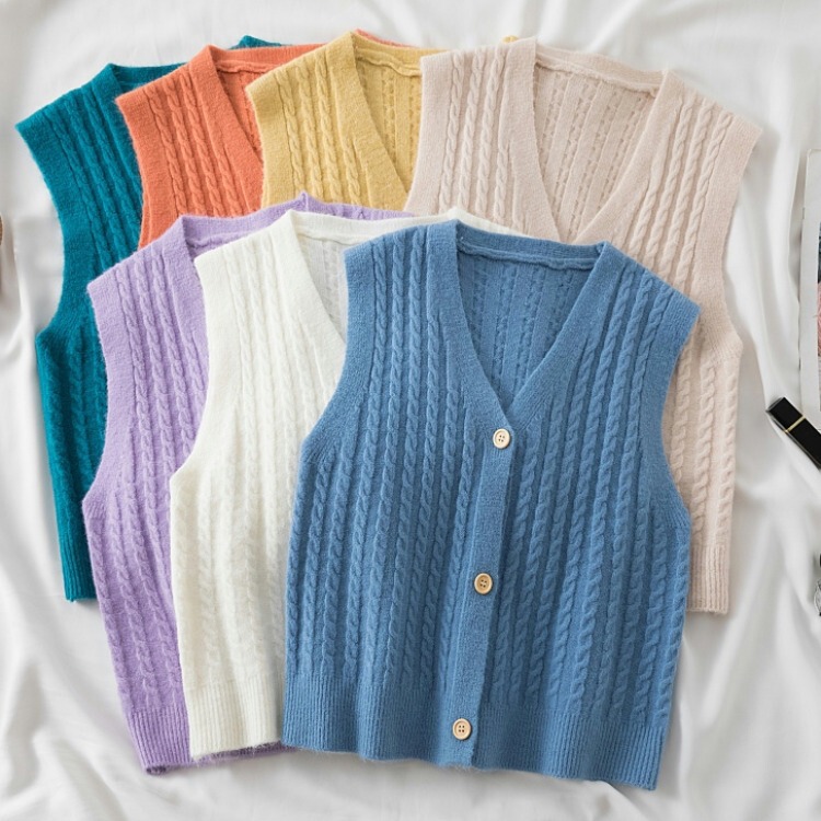 New V-neck Twist Sweater Vest Women's Autumn College Style Vest Loose All-match Knitted Vest