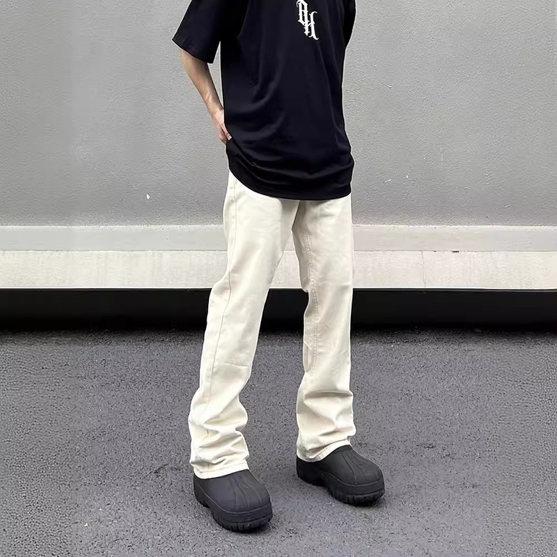 American Style High Street Vibe apricot Straight-Leg Jeans Men's Summer Ins Fashionable cleanfit Micro Lamagira Pants