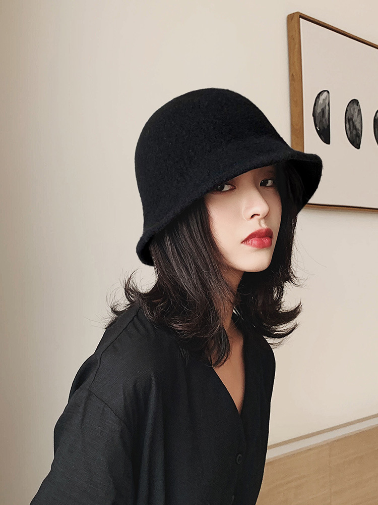 四季可戴黑色羊毛渔夫帽子女春秋季韩版潮百搭针织网红款盆帽早春