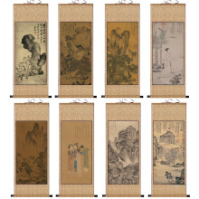 水墨国画唐寅山水字画仿古名家字画酒店装饰挂画丝绸礼品卷轴画花