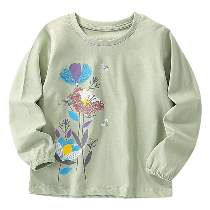 Camiseta de las niñas manga larga otoño algodón niños bottoming camisa de dibujos animados lindo flor bebé niñas Top suelto casual