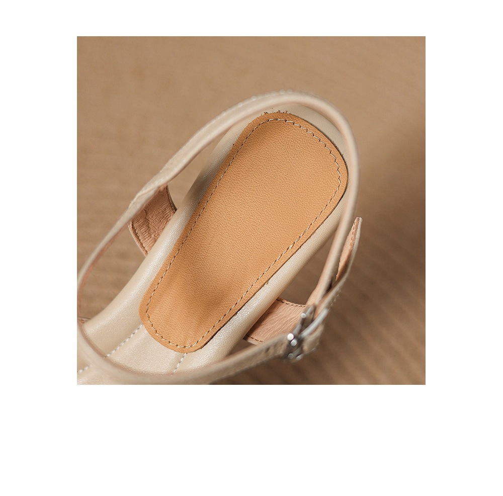 Sandal nữ hở mũi đầu vuông da dê gót thô 5 cm size lớn 40–43 — màu be chi tiết 11