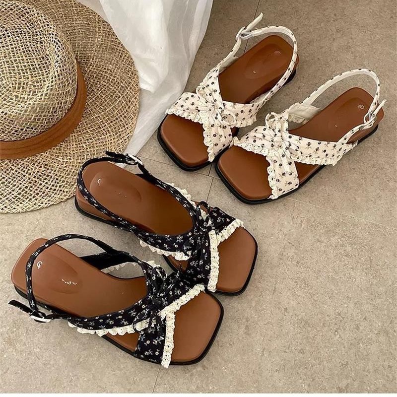 Sandalias de hadas francesas de fondo grueso para mujeres 2026 nuevo verano con falda retro antideslizante sandalias de flores