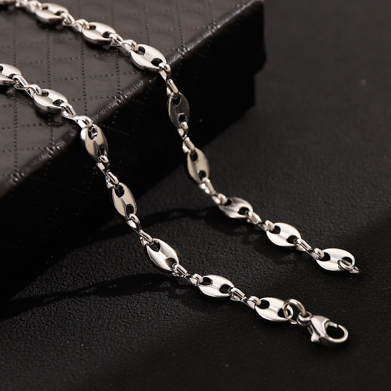 Herrhalsband i rostfritt stål med kaffebönskedja_voghion.com