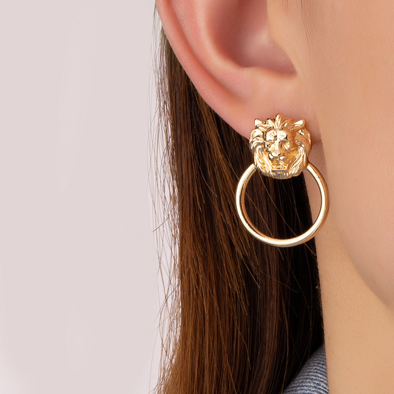 European and American retro earrings lion circle earrings wholesale