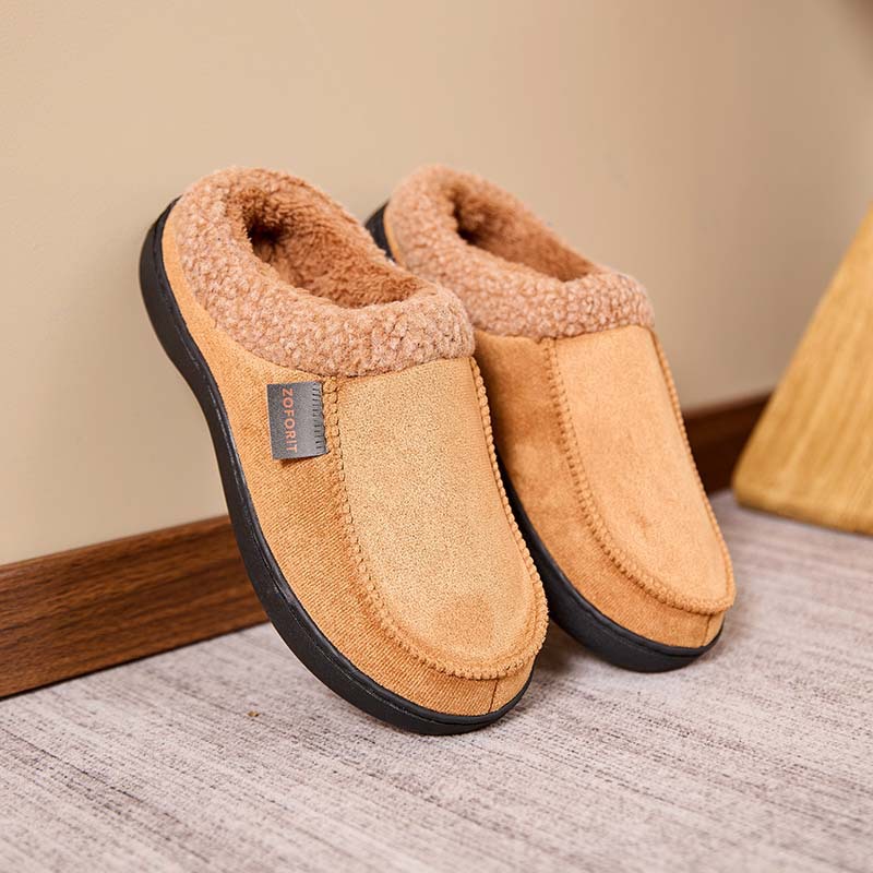 Zapatillas de algodón domésticas de invierno para hombres, lana cálida y veludo, bolsas de fondo suaves antideslizantes, zapatos de algodón cálidos para hombres