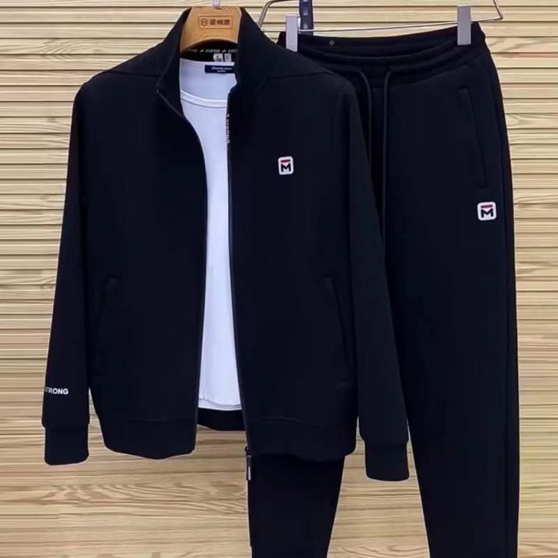 男士加绒休闲运动服套装秋款两件套潮牌立领外套长袖长裤工装套装|undefined
