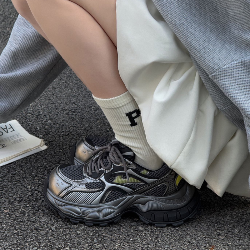厚底松糕网面老爹鞋女2025春秋新款百搭防滑拼色复古运动休闲鞋|undefined